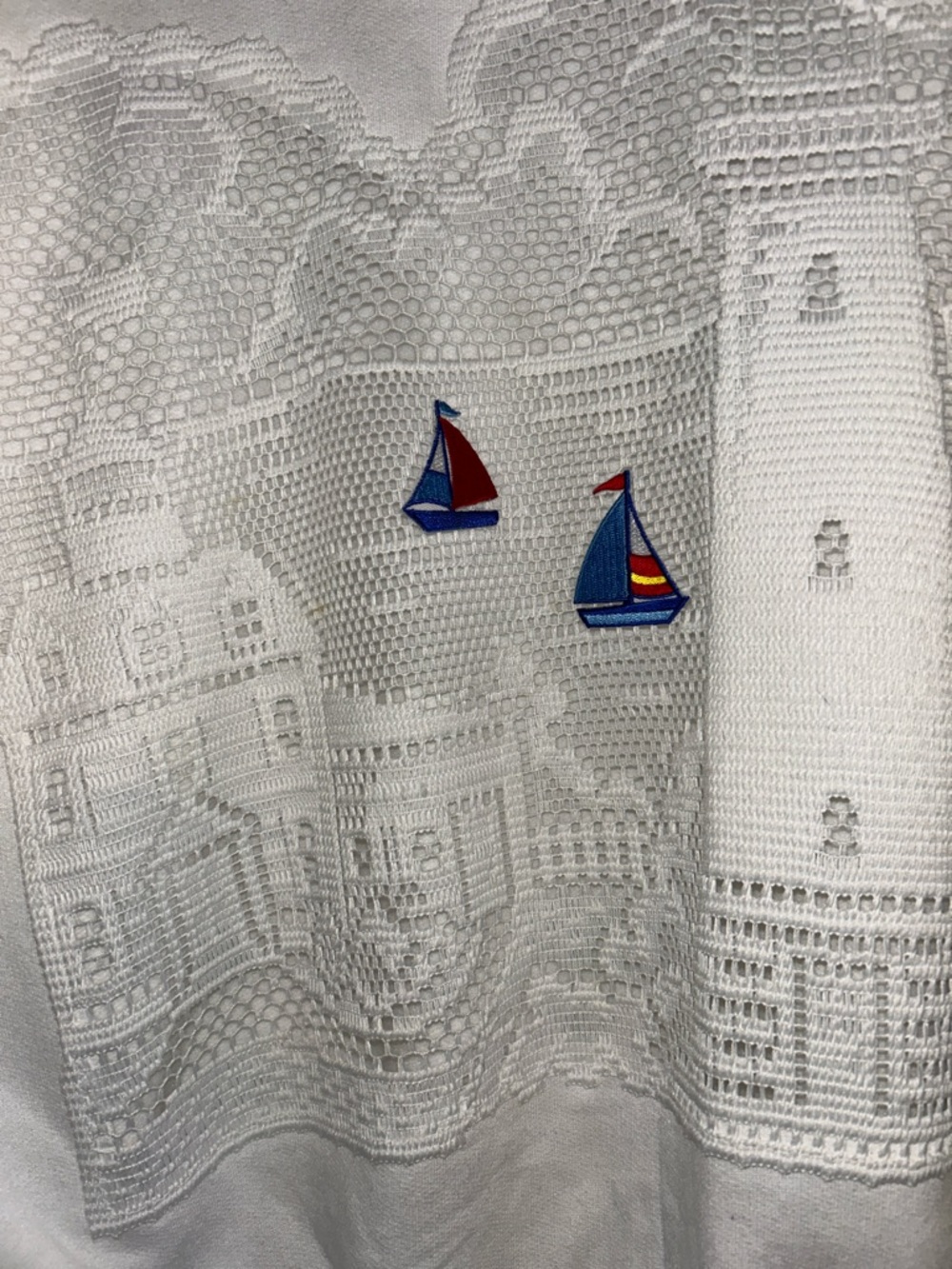 Hanes White Crewneck Sweater with Small Red and Blue Sailboat Embroidery - Picture 3 of 3